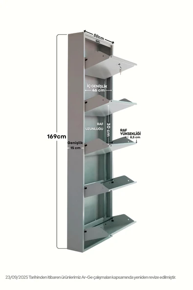 Gri Kilitli Metal Ayakkabılık   MAC5 - 5 Kapaklı - 50X15X169 h - 2
