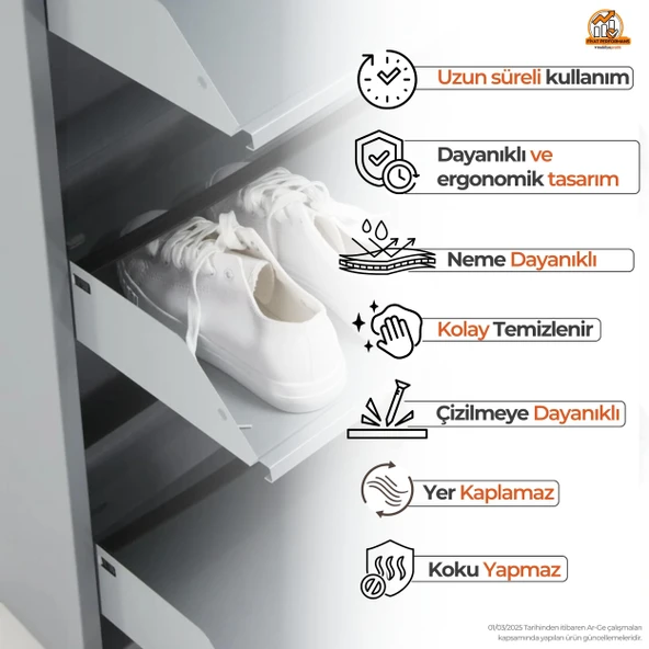 Mobilya Pratik Gri Kilitli Metal Ayakkabılık   MAC5 - 5 Kapaklı - 50X15X169 h - 4