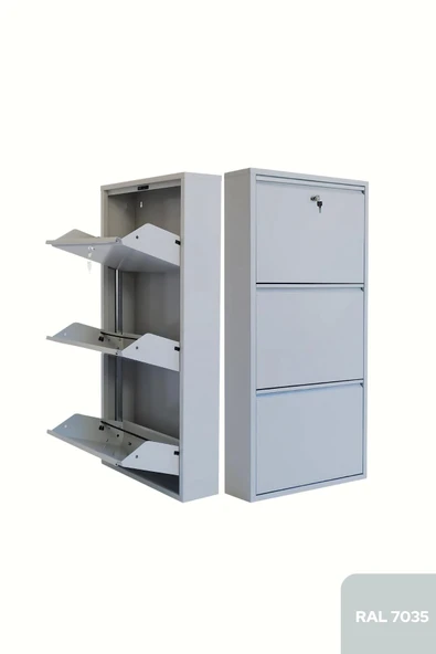 Gri Kilitli Metal Ayakkabılık   MAC3 - 3 Kapaklı - 50X15X103 h