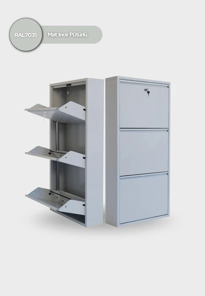 Gri Kilitli Metal Ayakkabılık   MAC3 - 3 Kapaklı - 50X15X103 h ürün görseli 1