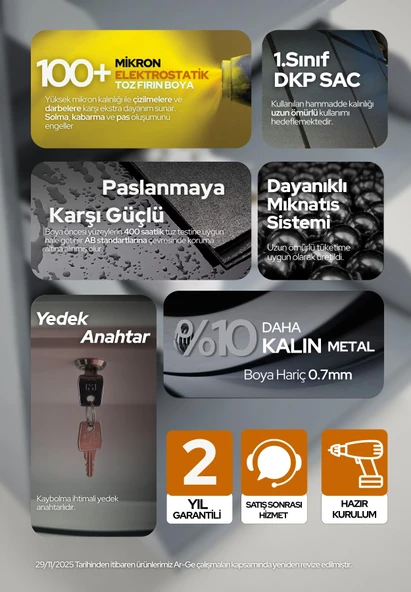 Gri Kilitli Metal Ayakkabılık   MAC3 - 3 Kapaklı - 50X15X103 h - Resim 4