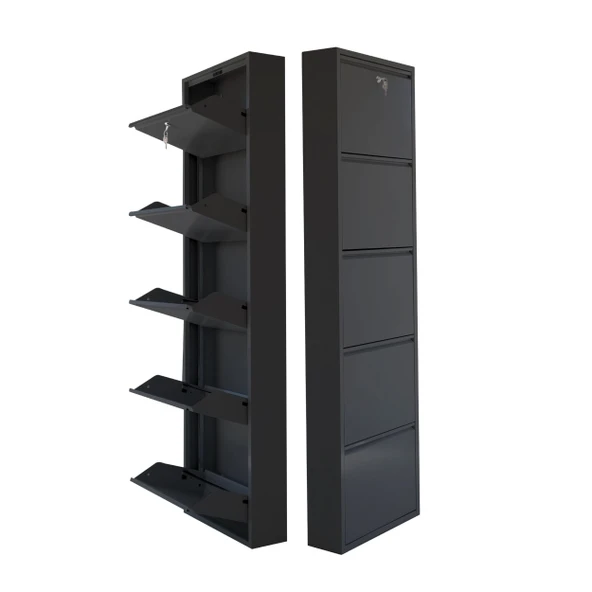 Mobilya Pratik Kilitli 5'li Metal Ayakkabılık - Siyah