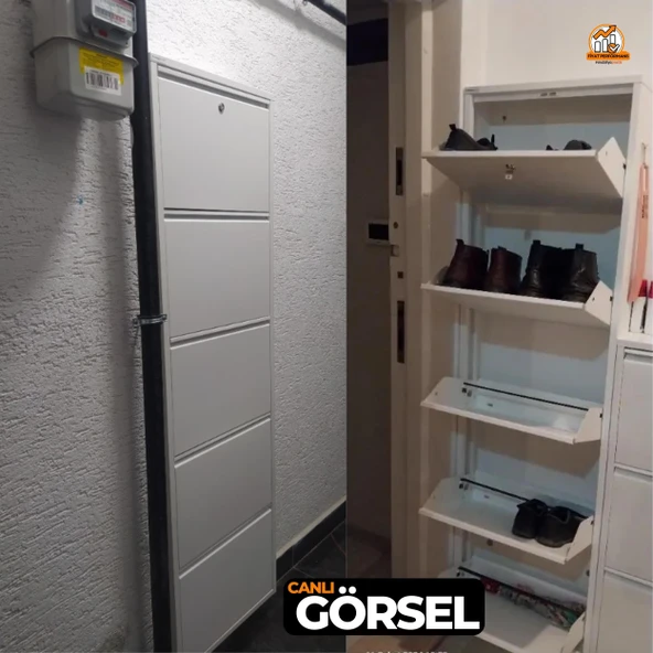 Mobilya Pratik Kilitli 5'li Metal Ayakkabılık - Beyaz - 5