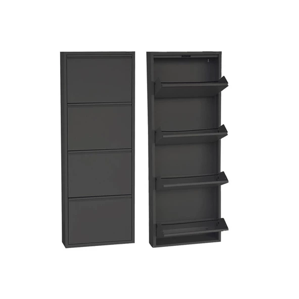 Mobilya Pratik 4'lü Metal Ayakkabılık - Siyah - 3