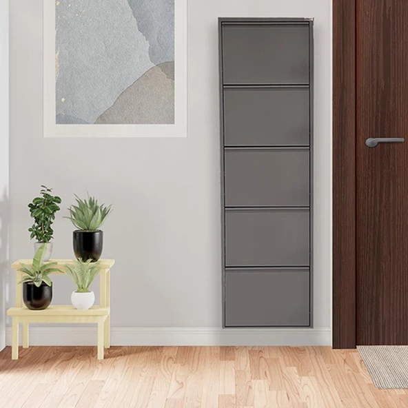 Mobilya Pratik Antrasit Metal Ayakkabılık  MAC5 - 5 Kapaklı - 50X15X169 h - 2