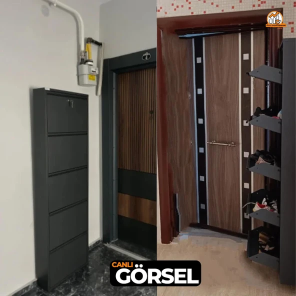 Mobilya Pratik Kilitli 5'li Metal Ayakkabılık - Antrasit - 6