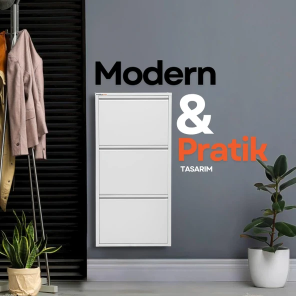 Beyaz Metal Ayakkabılık MAC3 - 3 Kapaklı - 50X15X103 h - 4