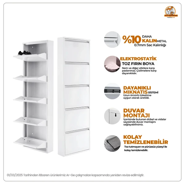 Beyaz Metal Ayakkabılık   MAC5 - 5 Kapaklı - 50X15X169 h - Resim 2