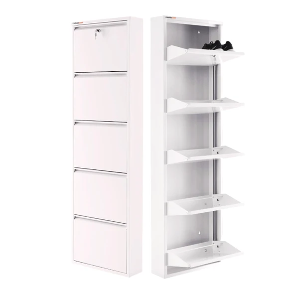 Mobilya Pratik Beyaz Kilitli Metal Ayakkabılık   MAC5 - 5 Kapaklı - 50X15X169 h