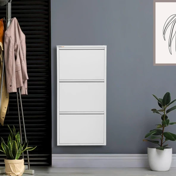 Beyaz Metal Ayakkabılık MAC3 - 3 Kapaklı - 50X15X103 h - 2