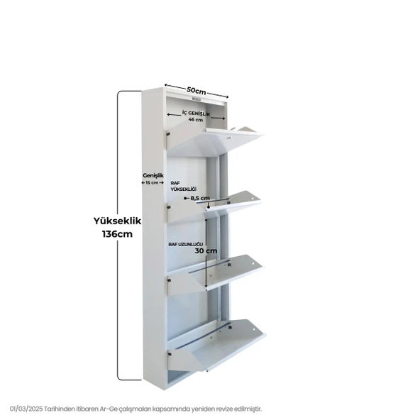 Mobilya Pratik 4'lü Kilitli Metal Ayakkabılık - Beyaz - 3