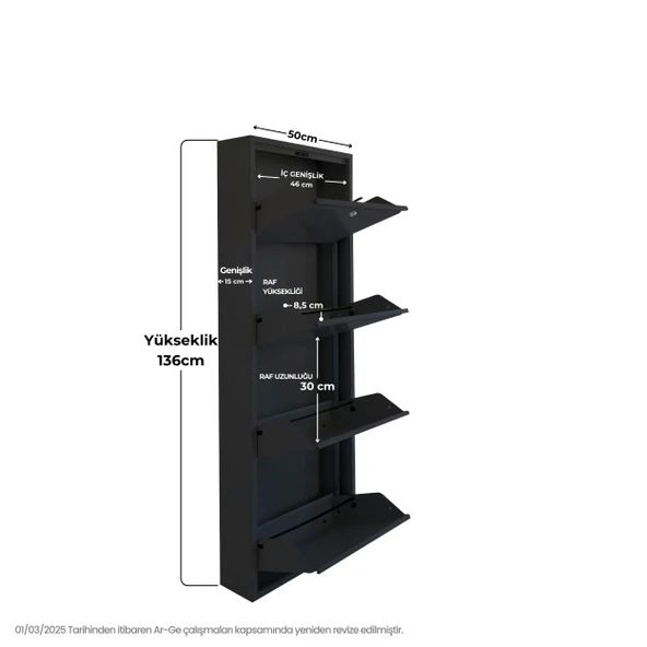 Mobilya Pratik Kilitli 4'lü Metal Ayakkabılık - Siyah - 3