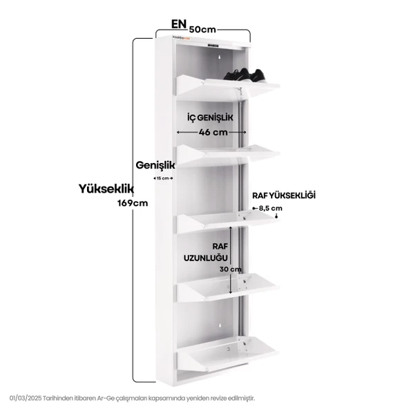 Mobilya Pratik Kilitli 5'li Metal Ayakkabılık - Beyaz - 3