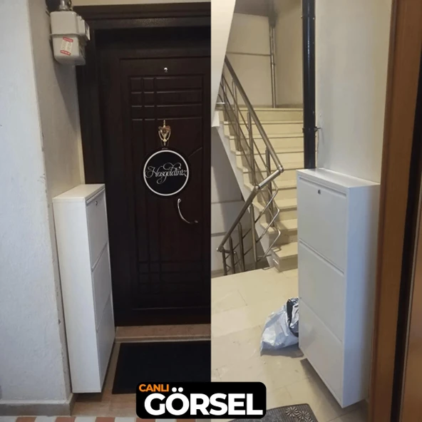Mobilya Pratik Kilitli 3'lü Metal Ayakkabılık - Beyaz - 5