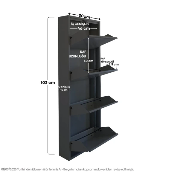 Antrasit Metal Ayakkabılık  MAC4 - 4 Kapaklı - 50X15X136 h - Resim 3