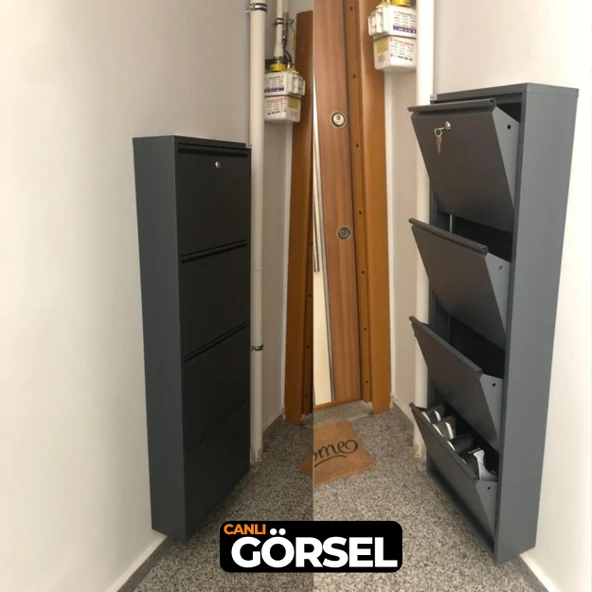 Mobilya Pratik Kilitli 4'lü Metal Ayakkabılık - Antrasit - 5