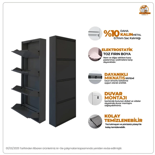Antrasit Metal Ayakkabılık  MAC5 - 5 Kapaklı - 50X15X169 h - Resim 2