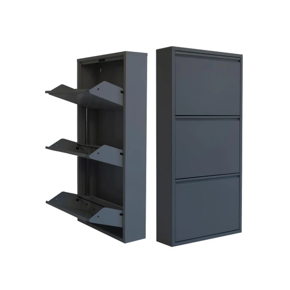 Antrasit Metal Ayakkabılık  MAC3 - 3 Kapaklı - 50X15X103 h ürün görseli