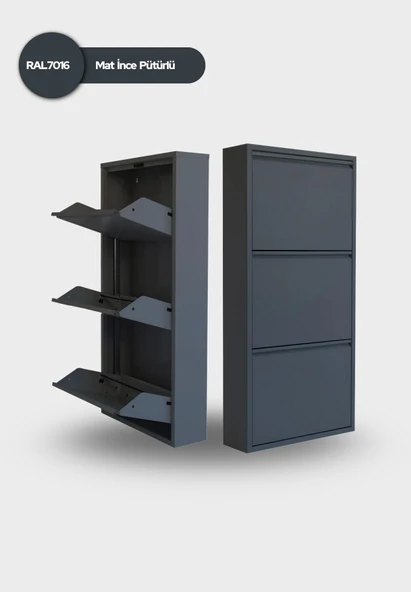 Antrasit Metal Ayakkabılık  MAC3 - 3 Kapaklı - 50X15X103 h ürün görseli 1