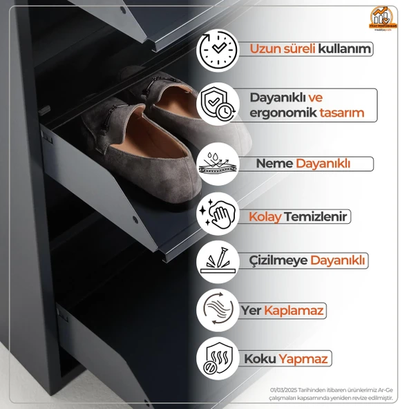 Antrasit Metal Ayakkabılık  MAC5 - 5 Kapaklı - 50X15X169 h - Resim 4