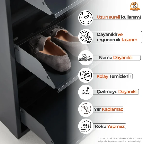 Antrasit Metal Ayakkabılık  MAC4 - 4 Kapaklı - 50X15X136 h - Resim 4