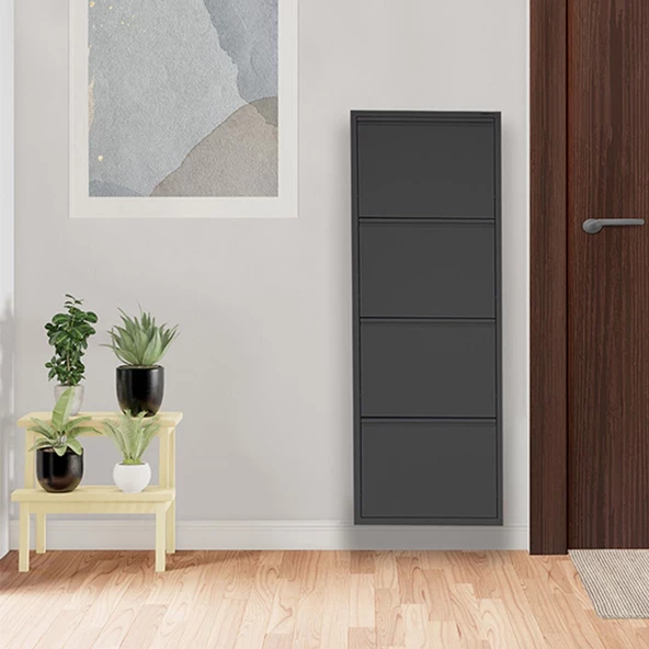 Mobilya Pratik Siyah Metal Ayakkabılık   MAC4 - 4 Kapaklı - 50X15X136 h - 2