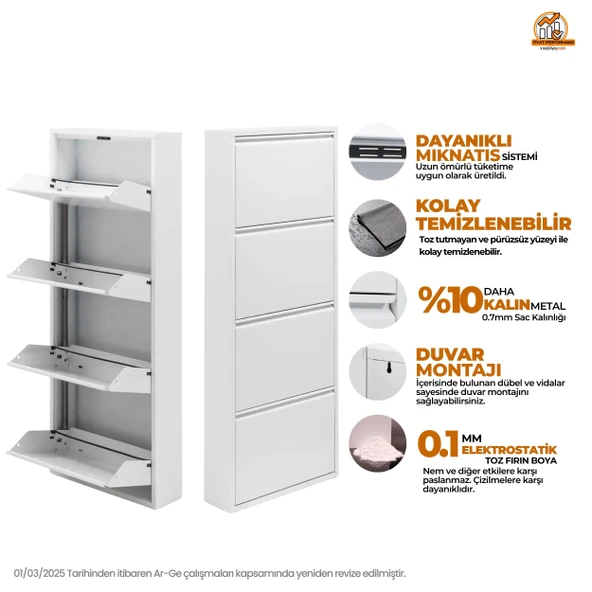 Beyaz Metal Ayakkabılık   MAC4 - 4 Kapaklı - 50X15X136 h - Resim 2