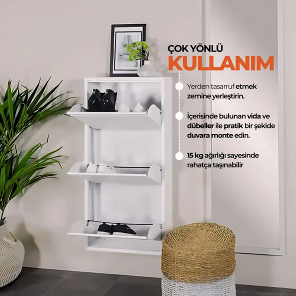 Beyaz Metal Ayakkabılık MAC3 - 3 Kapaklı - 50X15X103 h - 5