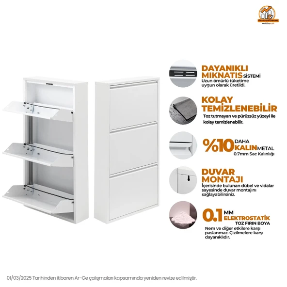 Beyaz Metal Ayakkabılık   MAC3 - 3 Kapaklı - 50X15X103 h - Resim 3