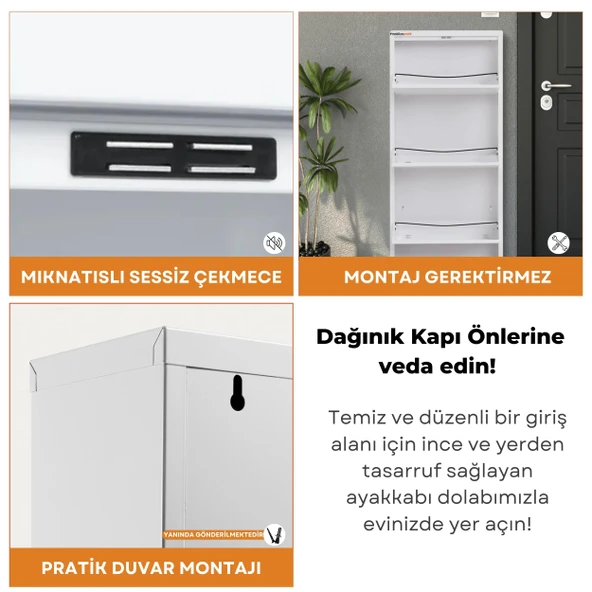 Mobilya Pratik Beyaz Metal Ayakkabılık   MAC5 - 5 Kapaklı - 50X15X169 h - 7