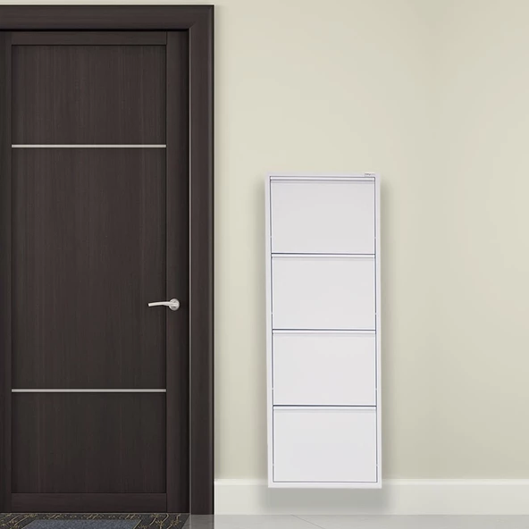 Beyaz Metal Ayakkabılık   MAC4 - 4 Kapaklı - 50X15X136 h