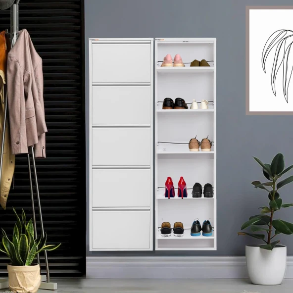 Beyaz Metal Ayakkabılık   MAC5 - 5 Kapaklı - 50X15X169 h - 2