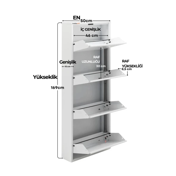Beyaz Metal Ayakkabılık   MAC4 - 4 Kapaklı - 50X15X136 h - Resim 3