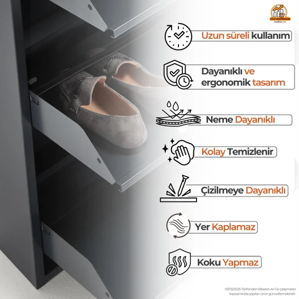 Mobilya Pratik Antrasit Kilitli Metal Ayakkabılık   MAC3 - 3 Kapaklı - 50X15X103 h - 4