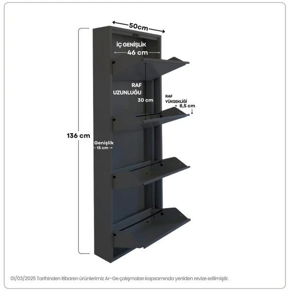 Antrasit Metal Ayakkabılık  MAC5 - 5 Kapaklı - 50X15X169 h - Resim 3