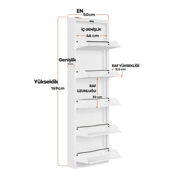 Beyaz Metal Ayakkabılık   MAC5 - 5 Kapaklı - 50X15X169 h - 3
