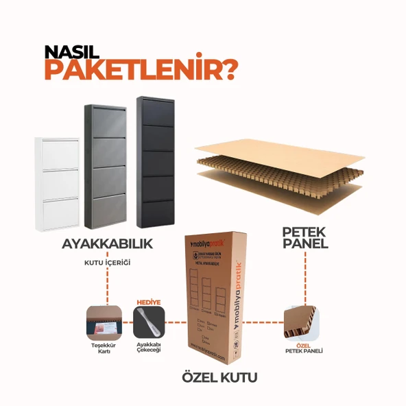 Beyaz Metal Ayakkabılık MAC3 - 3 Kapaklı - 50X15X103 h - 8