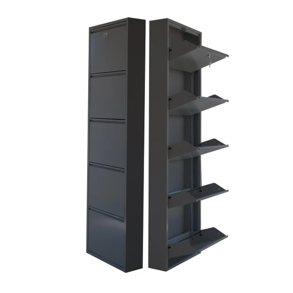 Mobilya Pratik Antrasit Kilitli Metal Ayakkabılık   MAC5 - 5 Kapaklı - 50X15X169 h