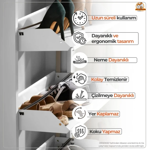 Beyaz Metal Ayakkabılık   MAC5 - 5 Kapaklı - 50X15X169 h - Resim 4