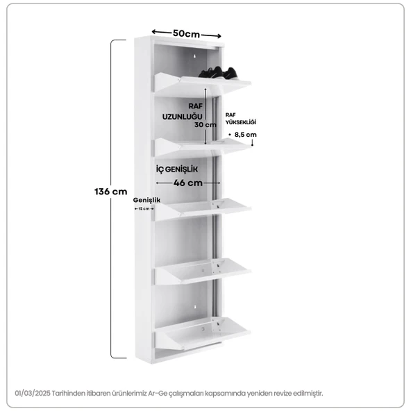 Beyaz Metal Ayakkabılık   MAC5 - 5 Kapaklı - 50X15X169 h - Resim 3