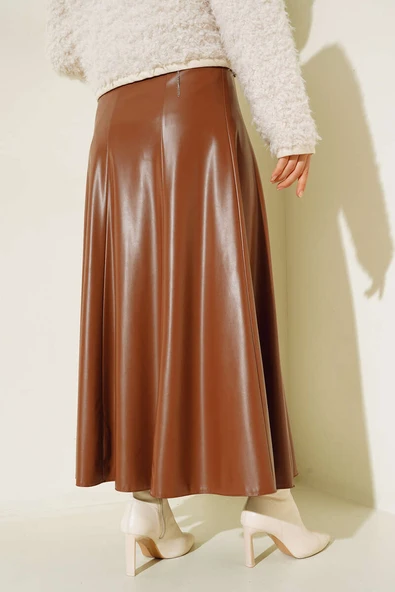 Kemerli Çımalı Deri Etek Taba - Resim 3