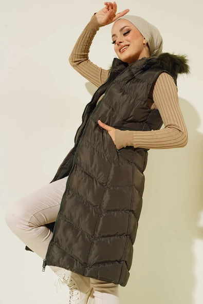 Cebi Fermuarlı Şişme Yelek Haki ürün görseli 1