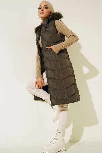 Cebi Fermuarlı Şişme Yelek Haki - Resim 2