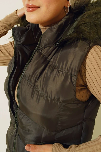 Cebi Fermuarlı Şişme Yelek Haki - Resim 4