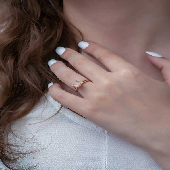 Gümüş Rose Beyaz Lotus Çiçeği Yüzük  SL3381 - Resim 3