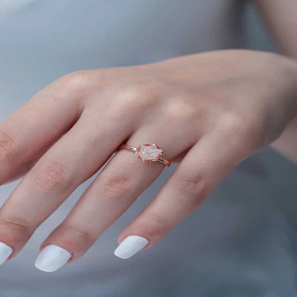 Gümüş Rose Beyaz Lotus Çiçeği Yüzük  SL3381 - Resim 6