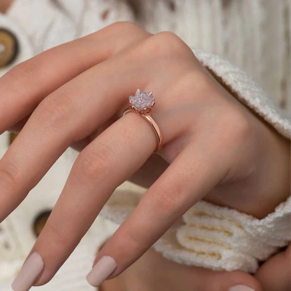 Gümüş Rose Beyaz Lotus Çiçeği Yüzük  SL3381 - Resim 2