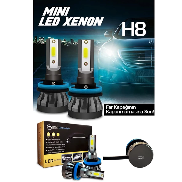 Slim Led Xenon Şimşek Etkili Mini Beyaz H8 Kapak Kapanma Garantili