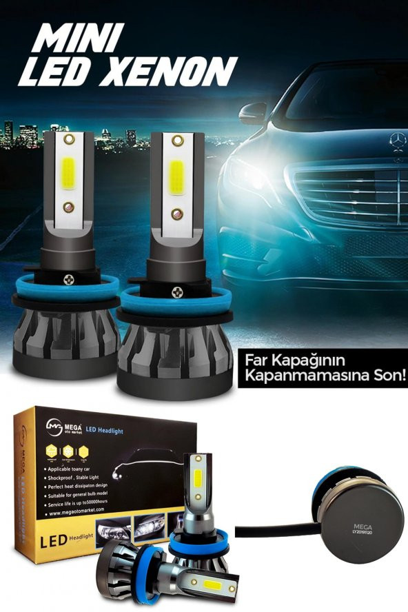 Mega Oto Market Slim Led Xenon Şimşek Etkili Mini Beyaz 9006 Kapak Kapanma Garantili - 2