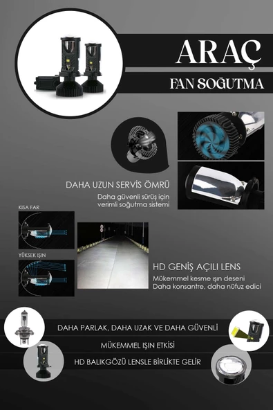 Mercekli Led Xenon H4 Şimşek Etkili Ultra Güçlü Işık Teknolojisi - 3